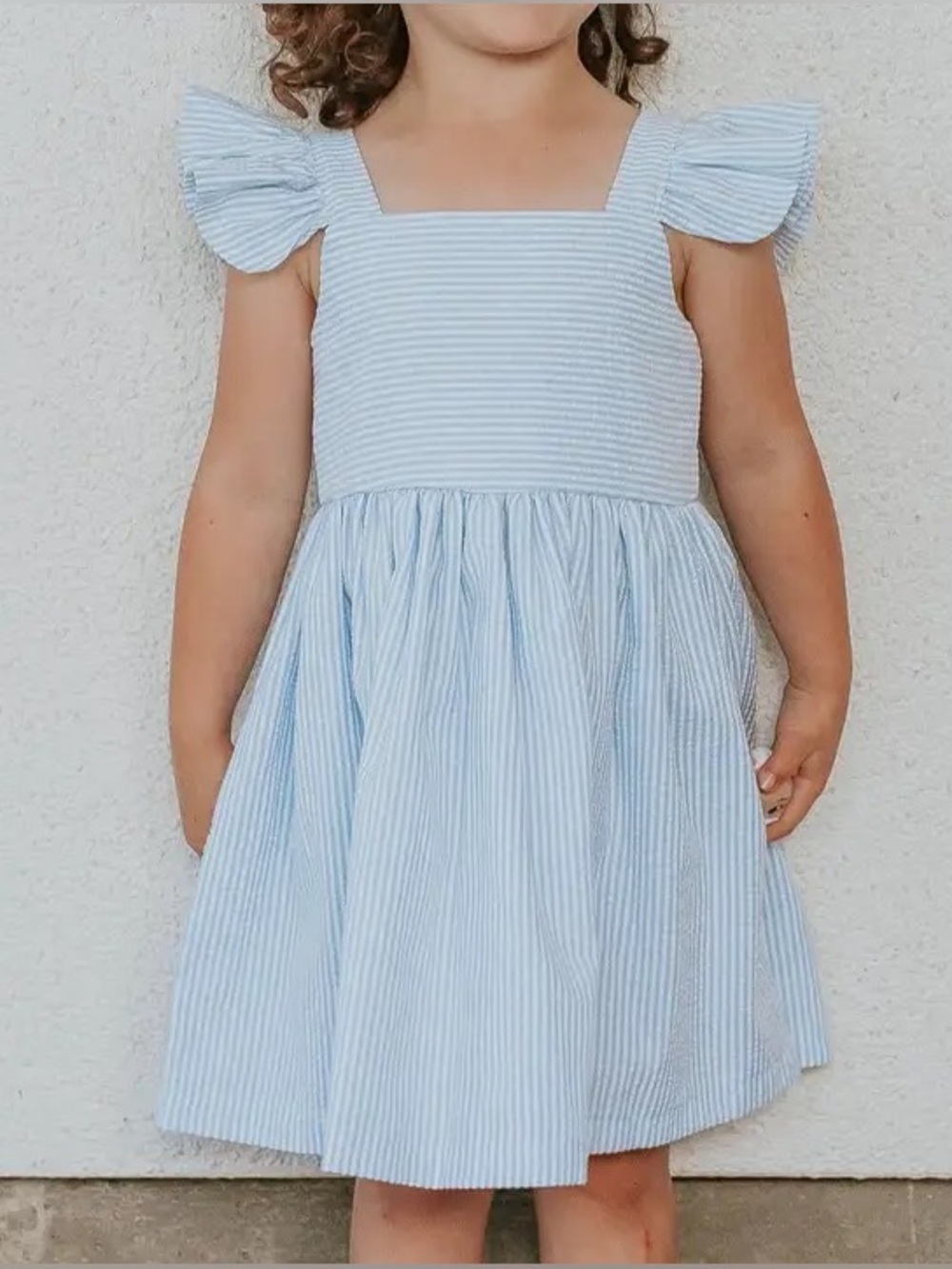 Cuteheads Light Blue Stripe Seersucker Flutter‎ Sleeve Dress Girls 10 Boutique